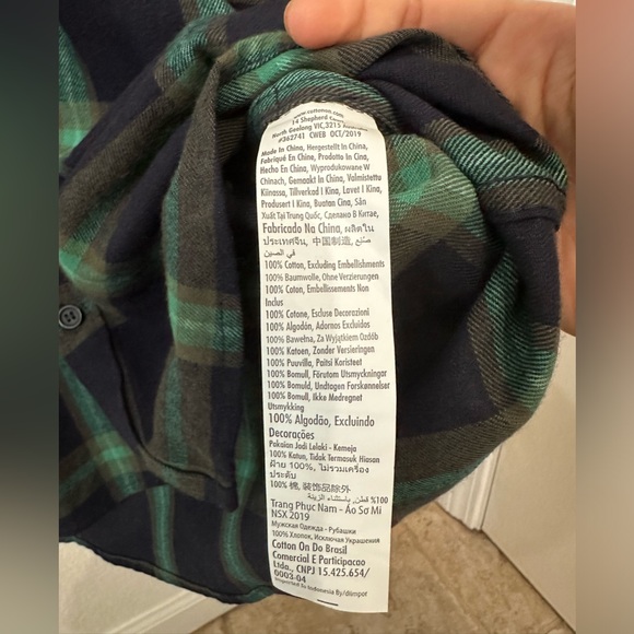 NWO Cotton On Vintage Remastered Shirt Mens M Long Sleeve Green Blue Button Down - Picture 5 of 7